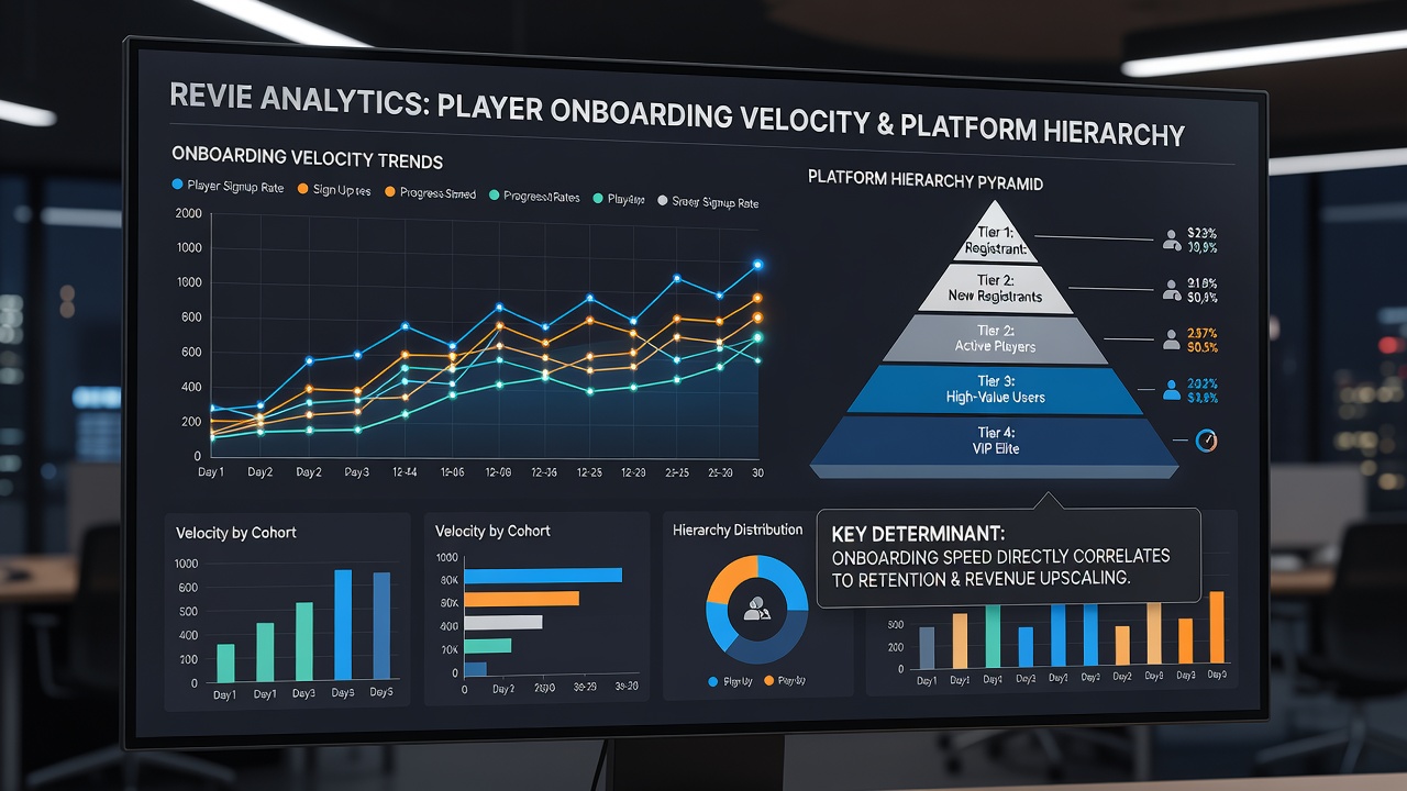 Analytics charts comparing onboarding completion times across different gambling platforms in affiliate networks