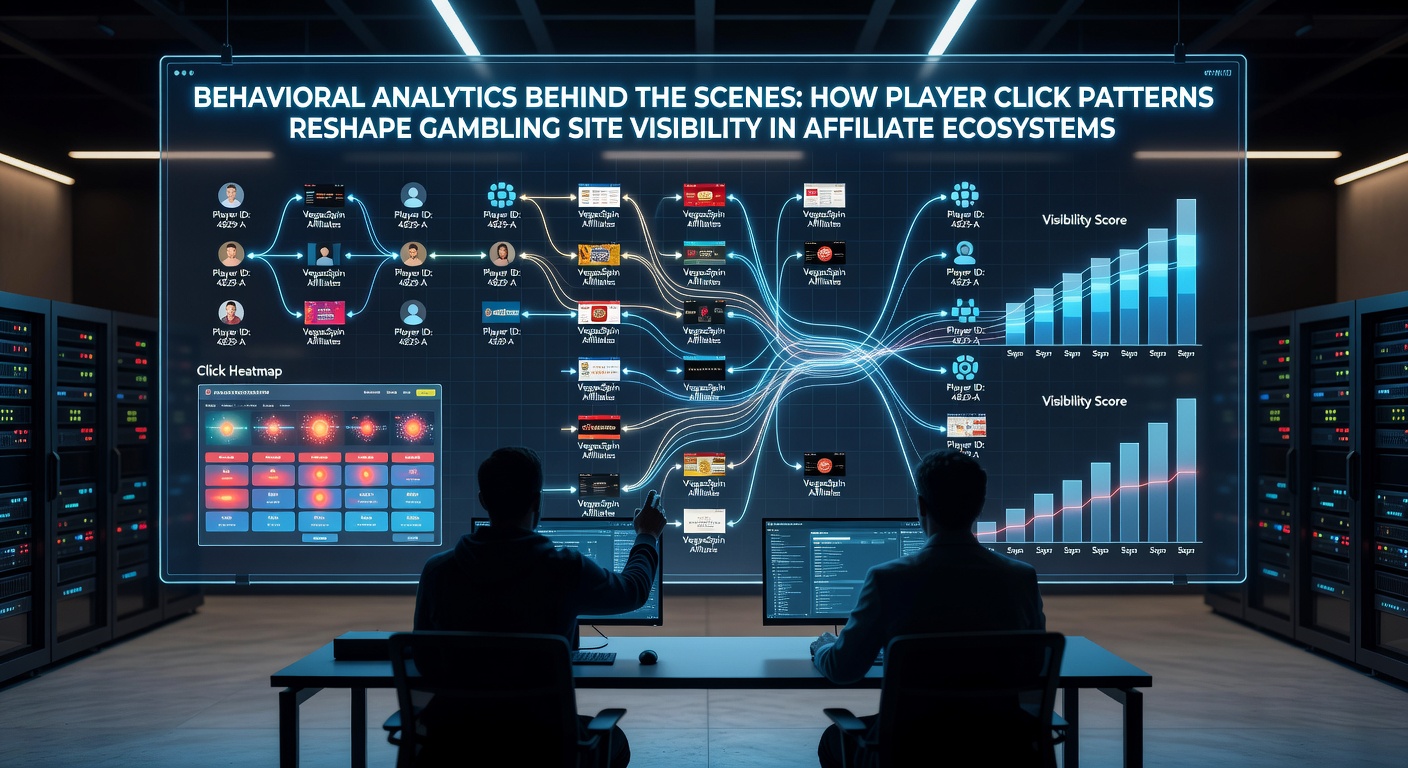 Illustration of player click patterns and behavioral data flows influencing gambling affiliate site visibility
