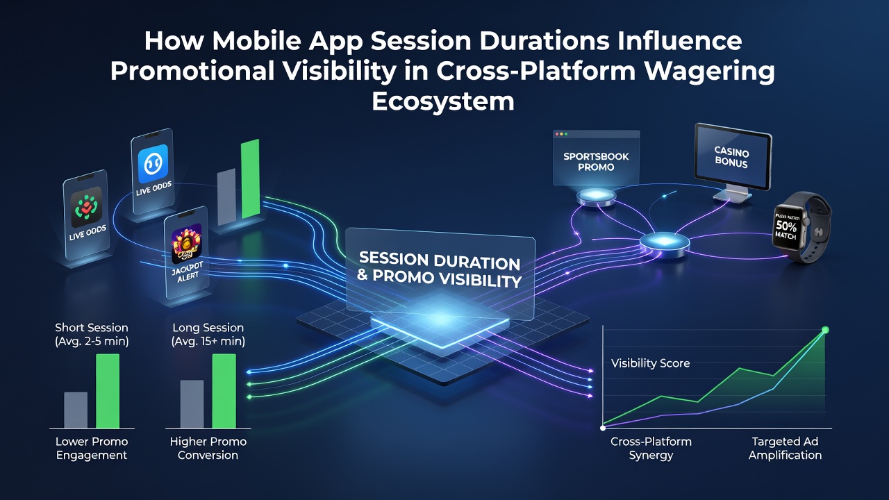 Analytics dashboard displaying session duration graphs and promotional visibility metrics across wagering platforms