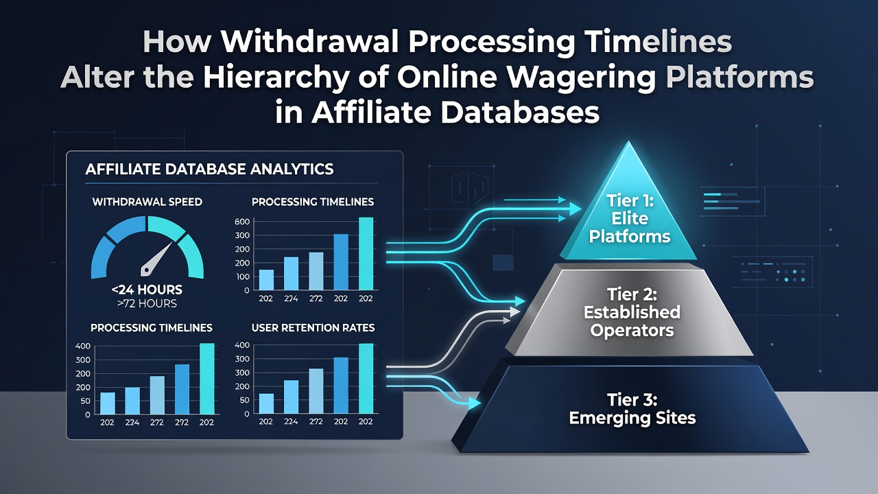 Diagram showing withdrawal timeline data points affecting casino platform positions in affiliate ranking databases