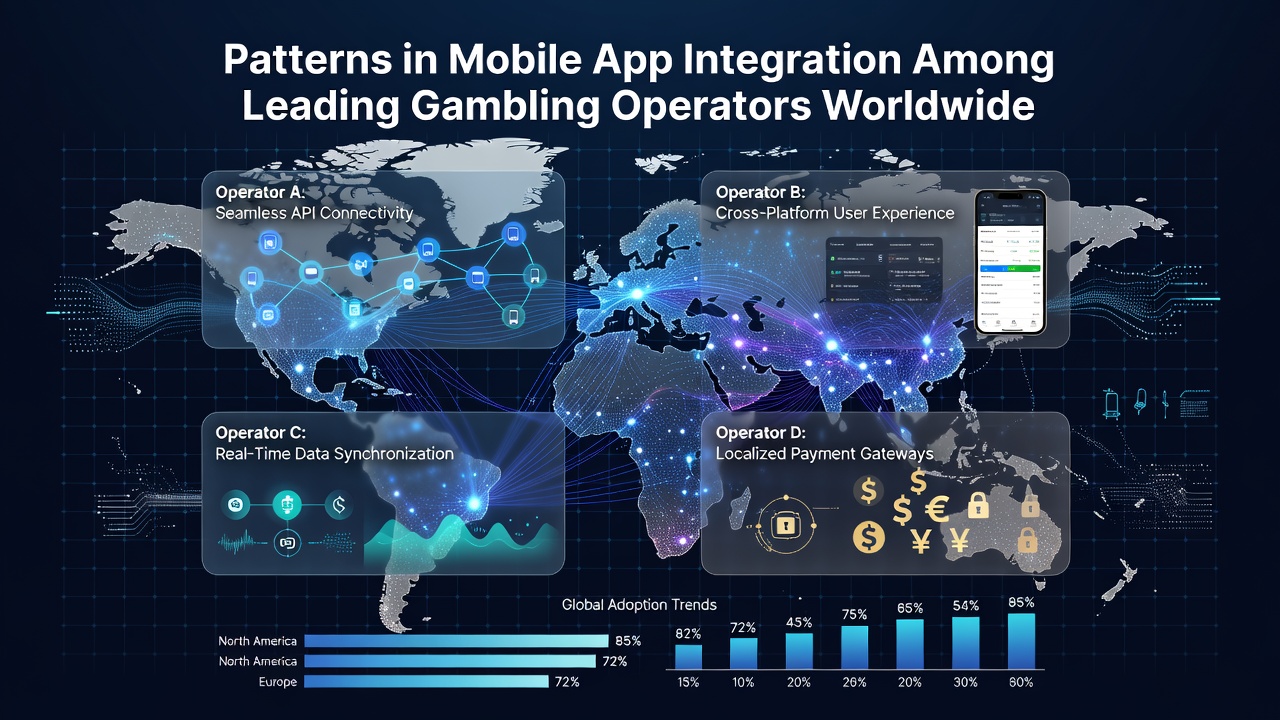Mobile app interfaces from major gambling platforms showing integration dashboards and user navigation patterns