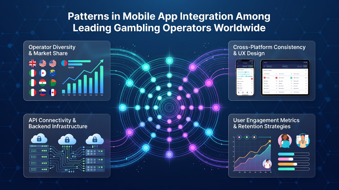 Developers reviewing mobile app analytics dashboards for gambling operator integrations across global markets
