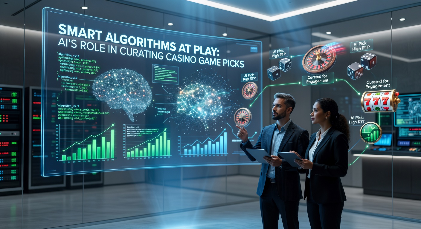 Illustration of casino dashboard with AI overlays highlighting personalized game recommendations, player data flows merging into targeted slot and table game suggestions