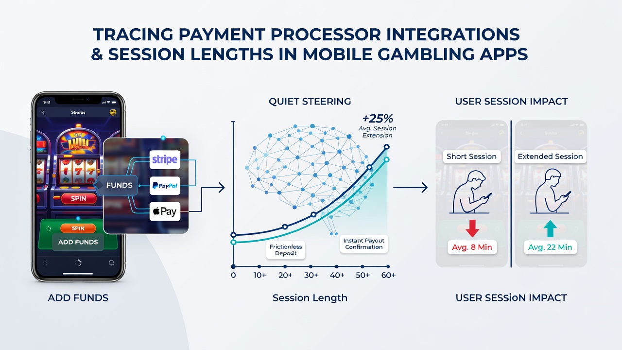 Data visualization of session length variations linked to payment processor performance in mobile gambling apps