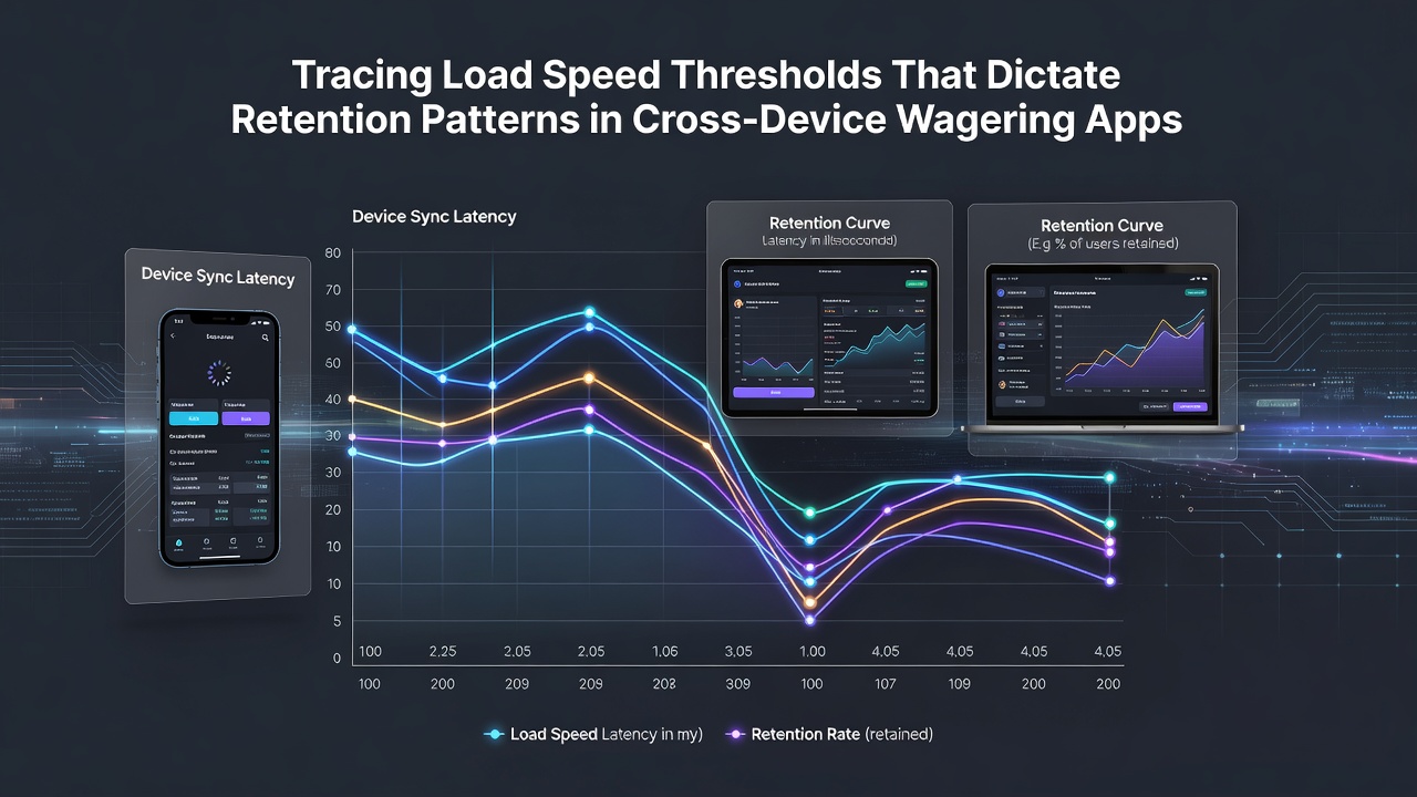 Cross-device wagering app interfaces showing load times on mobile and desktop screens with performance metrics overlaid